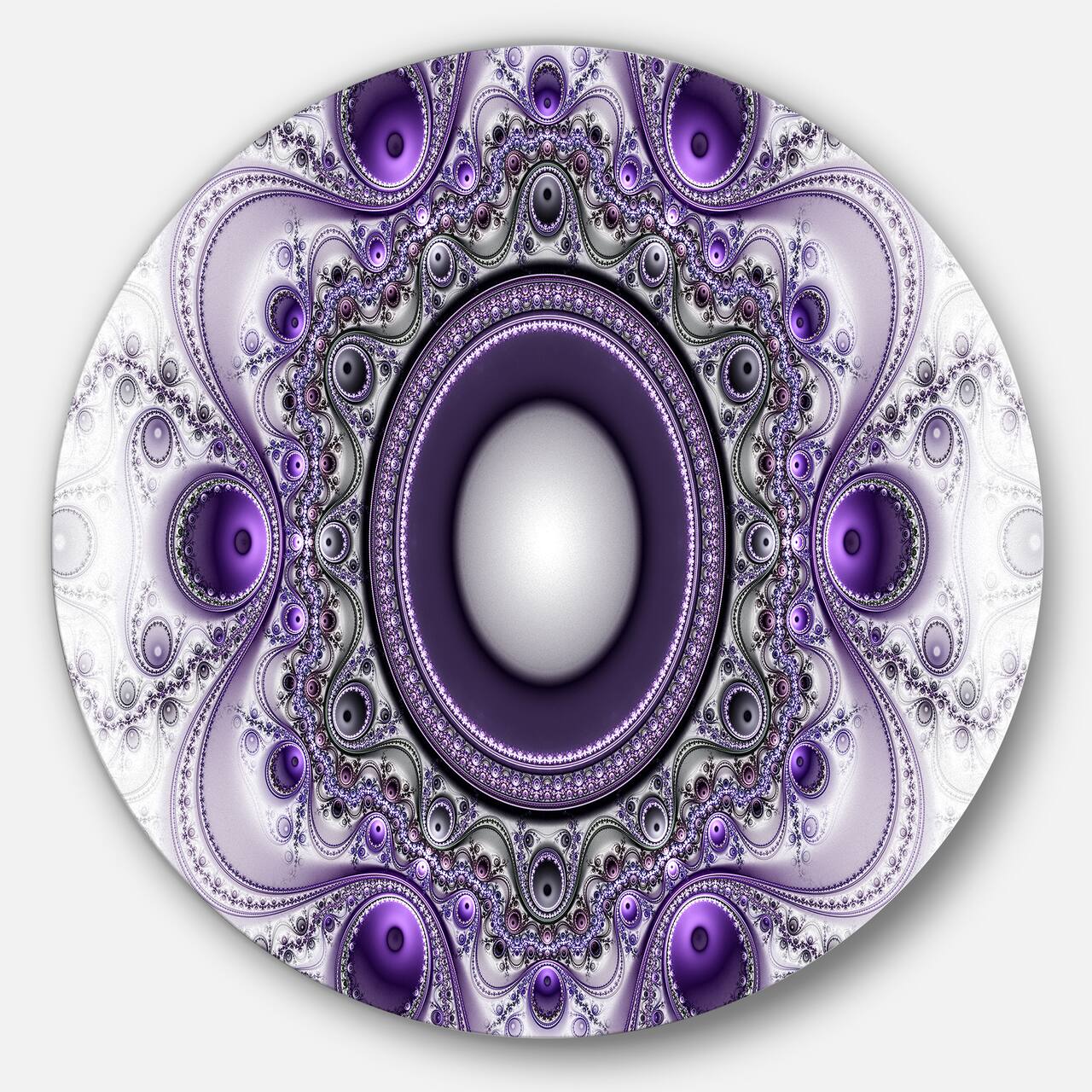Designart - Purple Fractal Pattern with Circles' Abstract Round Circle Metal Wall Art